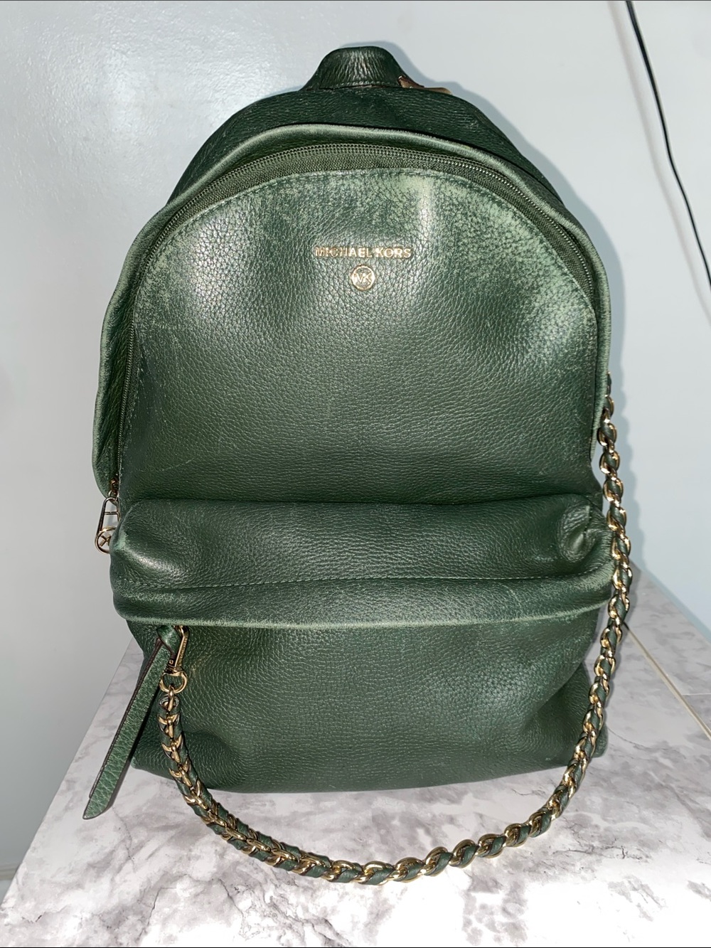 Michael Kors Slater Large Pebbled Leather Backpack Moss 30T0G04B7L